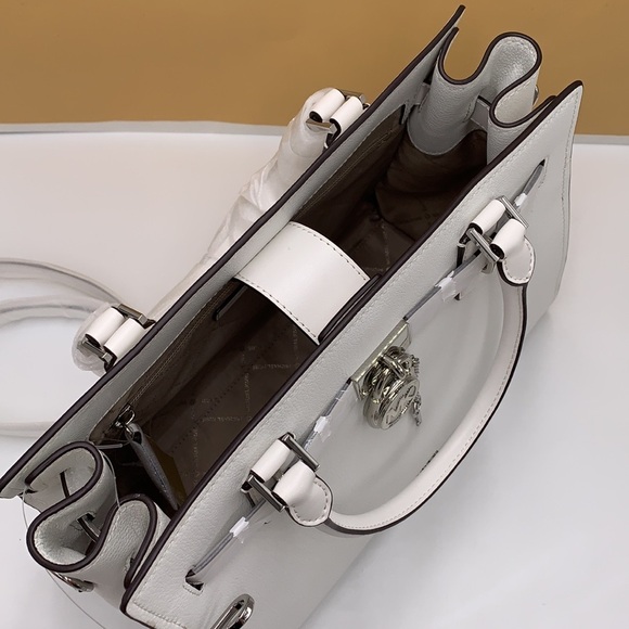 Michael Kors Hamilton Medium Leather Satchel Optic White NWT - Picture 9 of 16